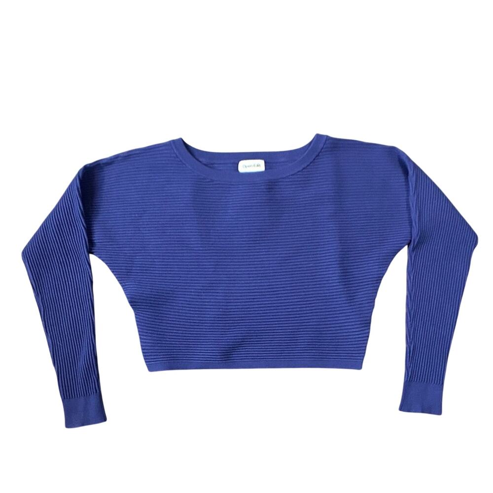 Open Edit Blouson Sweater Women Sz M Blue Crew Neck Ribbed NWT